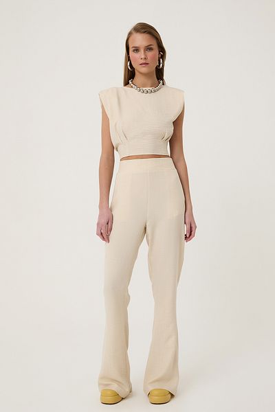 Quzu Natural Women's Trousers with High Waist and Pockets