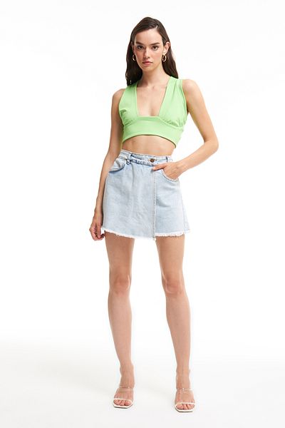 Quzu Μπλούζα Cross Tie Crop Neon Green