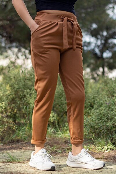 Azıcık Akıllı Γυναικείο μαύρισμα ψηλόμεσο διπλό πόδι ελαστικό παντελόνι καρότο 23KPNTHAVC