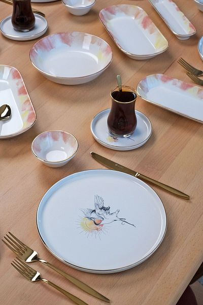 Glore Sunset 12-Piece 6-Person Gold Gilded Ceramic Tea Set