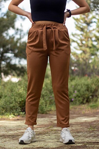 Azıcık Akıllı Γυναικείο μαύρισμα ψηλόμεσο διπλό πόδι ελαστικό παντελόνι καρότο 23KPNTHAVC