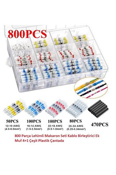 Hatfon Elektronik 800 Parça Lehimli Makaron Seti Kablo Birleştirici Ek Muf 4+...