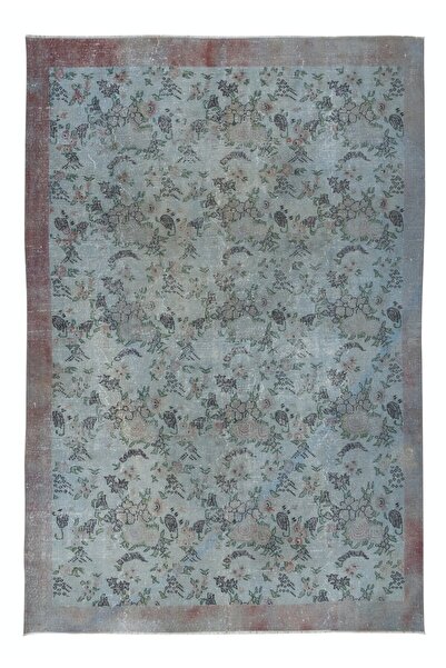 Tekin 214x314 cm Yenilenmiş Mavi El Yapımı Halı, Modern Yün ve Pamuktan Yapıl...