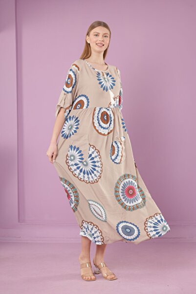 mervemoda Rochie lungă pentru femei din viscoză - guler și buzunar