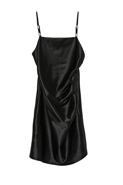Quzu Stoned Strap Mini Satin Dress Black