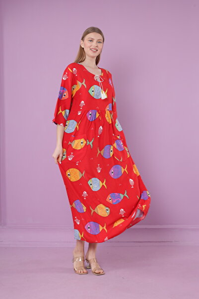 mervemoda Women's woven viscose pocket drop collar long dress