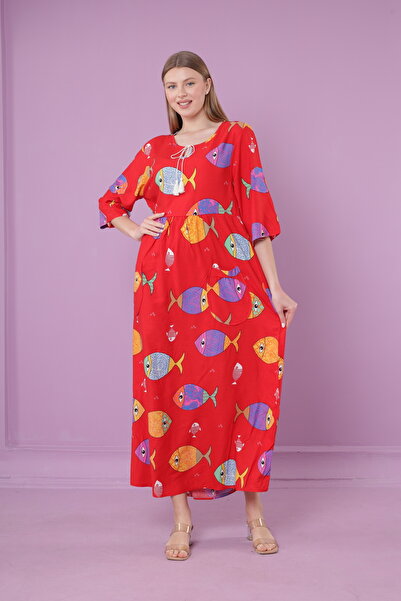 mervemoda Women's woven viscose pocket drop collar long dress