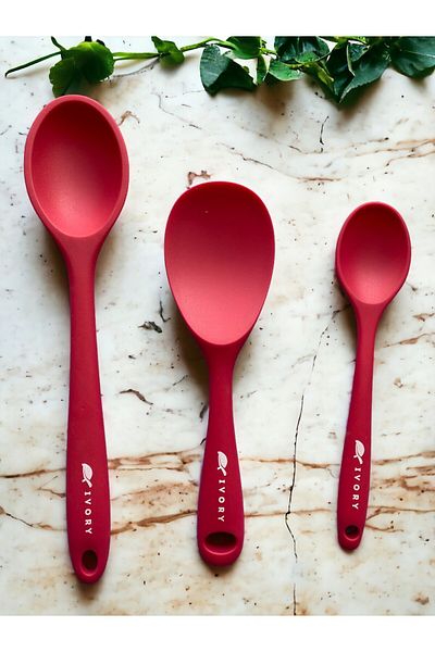 Multiamo Hard Tip Heat Resistant Fireproof Non-Stick Silicone Long Short Deep Spoon 28 cm-20 cm / Short Spoon 22 cm