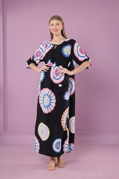 mervemoda Γυναικείο μακρύ φόρεμα βισκόζης - γιακάς και τσέπες