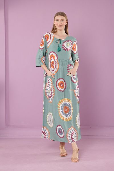 mervemoda Γυναικείο μακρύ φόρεμα βισκόζης - γιακάς και τσέπες