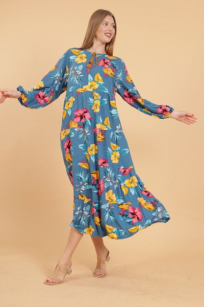 mervemoda Γυναικείο μακρυμάνικο ολόσωμο υφαντό φόρεμα