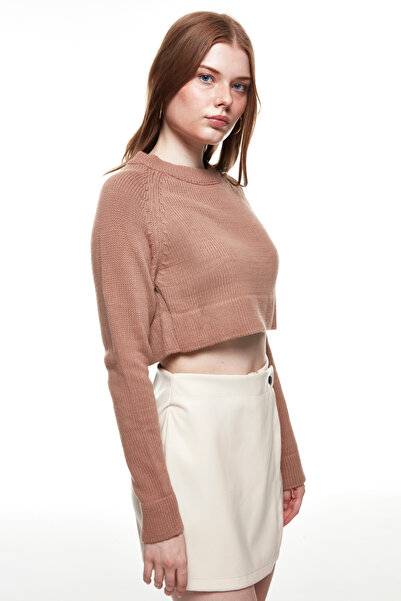 Quzu Crop Knitwear Sweater Mink