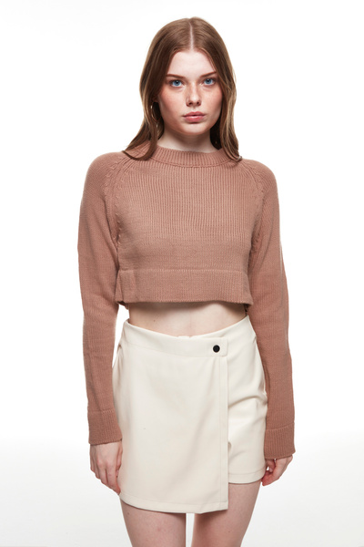 Quzu Crop Knitwear Sweater Mink
