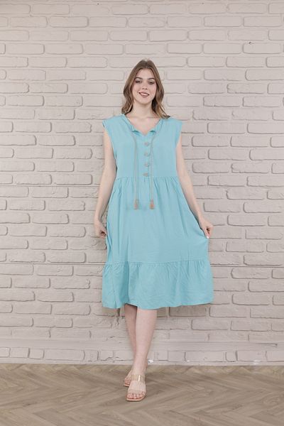 mervemoda γυναικείο μανίκι μπροστινό διακοσμητικό κουμπί κοντό υφαντό φόρεμα βισκόζης