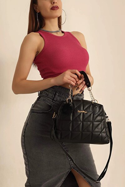Duman Black Quilted Hand and Shoulder Strap Bag