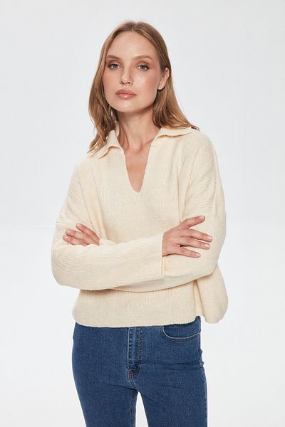 Quzu Cămașă Guler Crop Pulover Crem