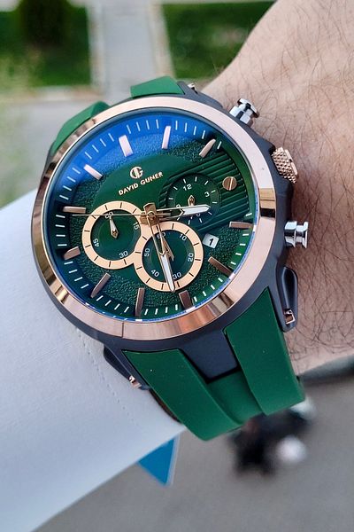 DAVID GUNER Men's Wrist Watch with Cord Green Color Inner Gauges Active Gift Package