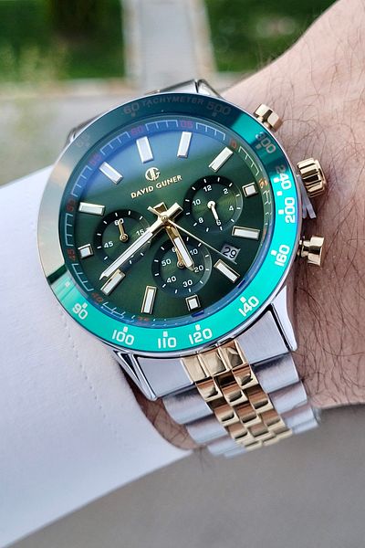 DAVID GUNER Gold Silver Color Inner Gauges Active Gift Packed Men's Wristwatch