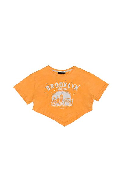 Quzu Tricou Crop Imprimat cu Detaliu Piatra Portocaliu