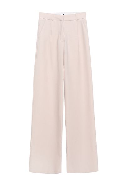 Quzu Wide Leg Palazzo Fabric Trousers Stone