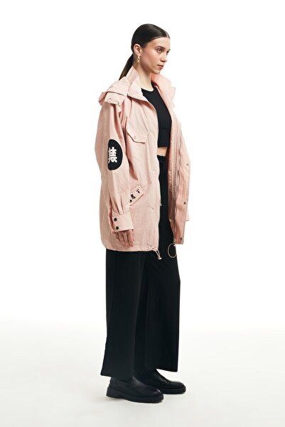 Quzu Nakış Detaylı Kapüşonlu Ceket Pembe