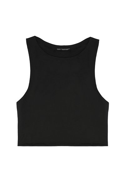 Quzu Crew Neck Strap Crop Blouse Black