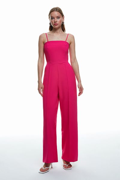 Quzu Pocket Detailed Wide Leg Jumpsuit Fuchsia
