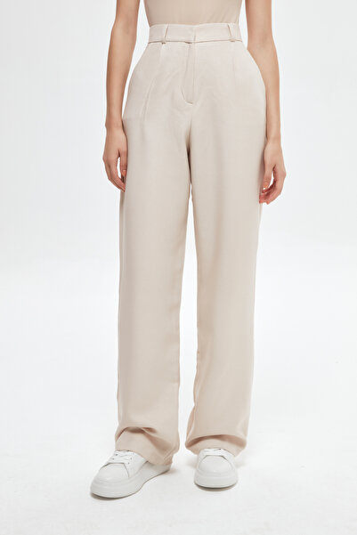 Quzu Wide Leg Palazzo Fabric Trousers Stone
