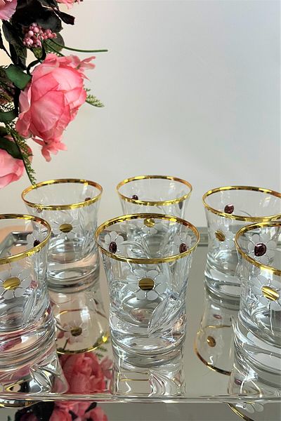 DECOSTYLE Clover Gold Azur Water Cup - 240Cc 6-Piece Decorated Pasabahce Set