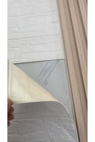 Renkli Duvarlar 70x70cm 1 Adet Yapışkanlı Pratik Naturel Kayrak Desen Beyaz Karavan Salon Duvar Kağıdı Paneli NW170