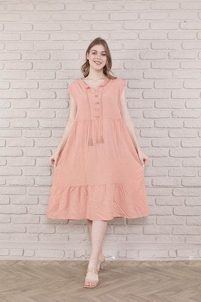 mervemoda γυναικείο μανίκι μπροστινό διακοσμητικό κουμπί κοντό υφαντό φόρεμα βισκόζης