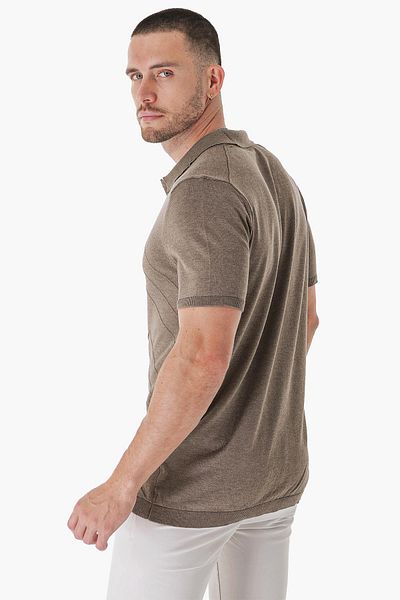 CHUBA Men's Polo Neck Knit Detailed Cotton Thin Sports Knitwear T-shirt Mink 23s2010