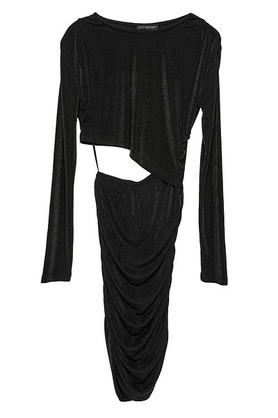 Quzu Niedrig geschnittenes, detailliertes, drapiertes Kleid in Schwarz