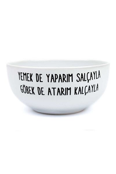 PALTO TASARIM I Do Meals with Paste and Throw Belly with Hip White Ceramic Bowl - Gift Ceramic Bowl