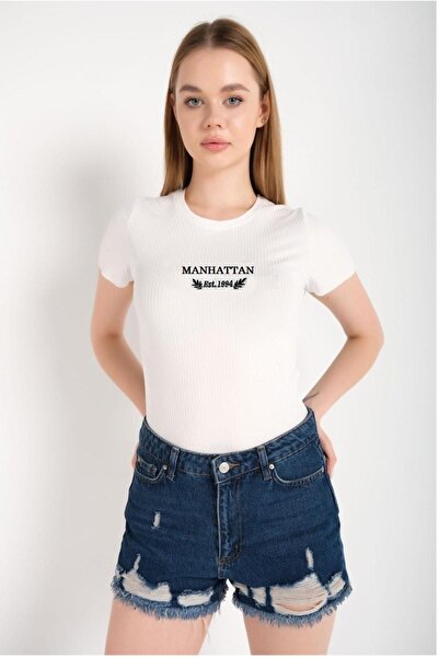 ModaWiser Woman's Crew Neck Manhattan T-Shirt White