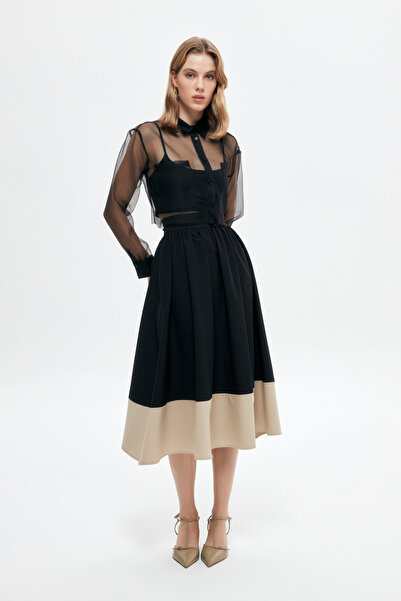 Quzu Cămașă Crop Organza Neagră