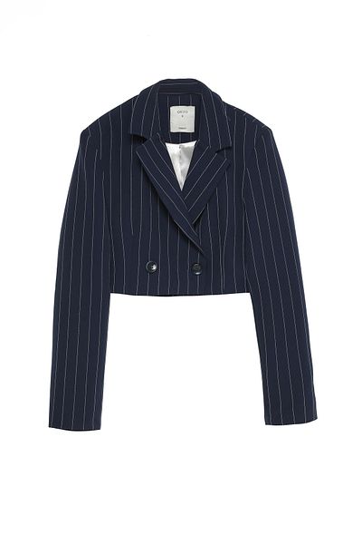 Quzu Ριγέ Λεπτομερές Crop Jacket Navy Blue