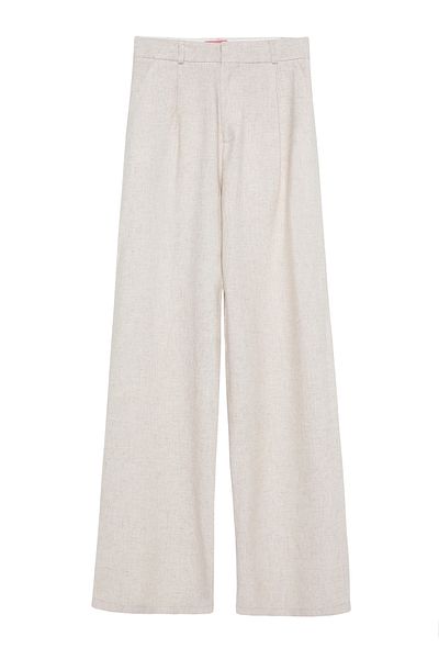 Quzu High Waist Palazzo Linen Trousers Natural