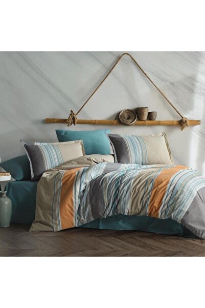 Clasy Ranforce Double Duvet Cover Set - 100% Cotton, Duko V1 Orange