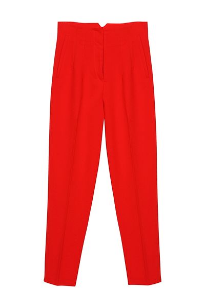 Quzu Collet Detailed High Waist Trousers Red