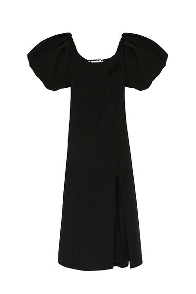 Quzu Balloon Sleeve Detailed Slit Dress Black