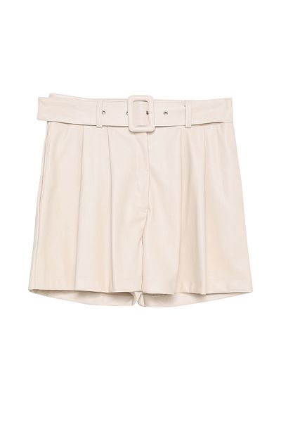 Quzu Belted Leather Shorts Stone