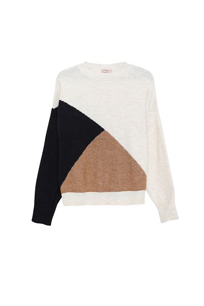 Quzu Pulover tricotaj crem - Color Block