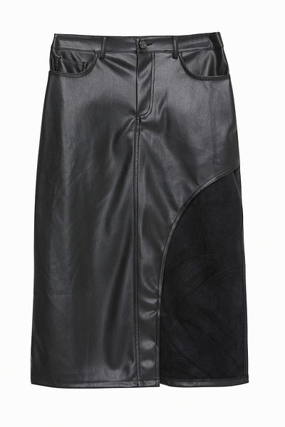 Quzu Slit Detailed Leather Midi Skirt Black