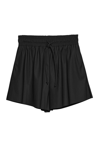Quzu Mini pantaloni scurți din piele cu talie elastică, negru