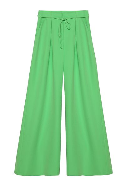 Quzu Tie Detailed Wide Leg Trousers Green