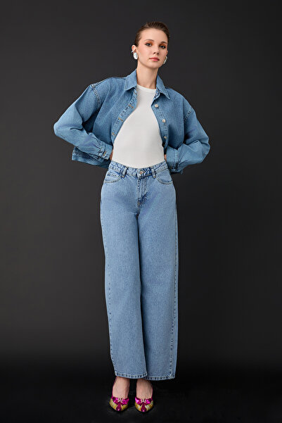 Quzu Висока талія, широкі штанини, джинси, світло-синій