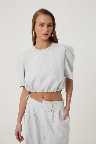 Quzu Elastic Waist Basic Blouse Gray