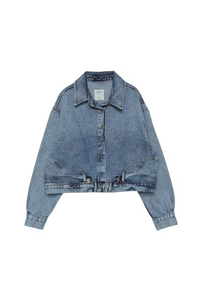 Quzu Jachetă Denim Detaliată Curea Albastră