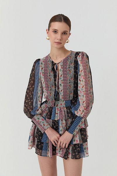 Quzu Rochie mini din tul cu flori neagră